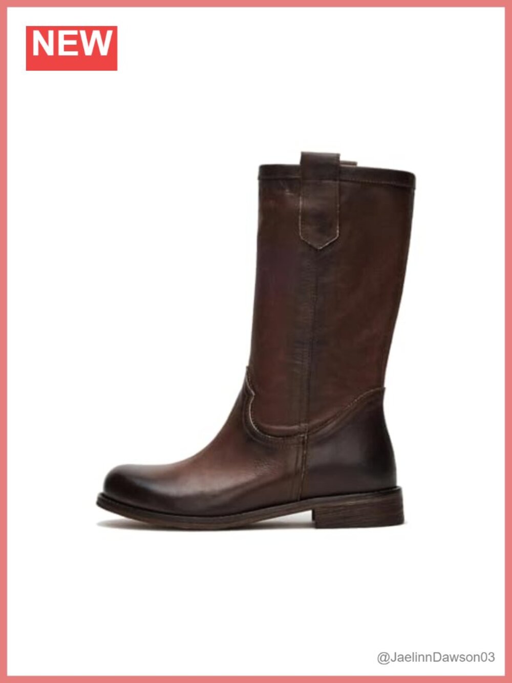 Mid Calf Chunky Heel Pull On Boots Women Round Toe Low Heel PU Leather